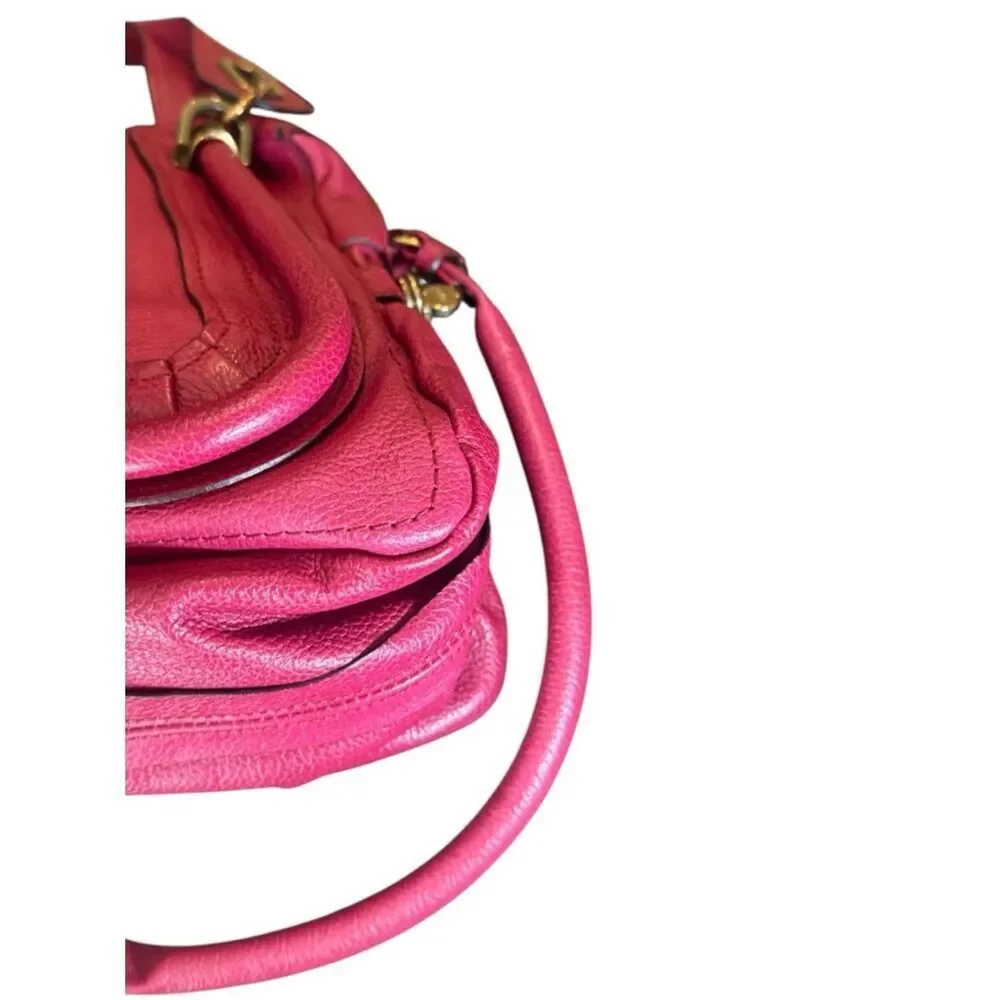 Chloe Fuchsia Pink Leather Medium Paraty 2way Satchel with Charm Auth